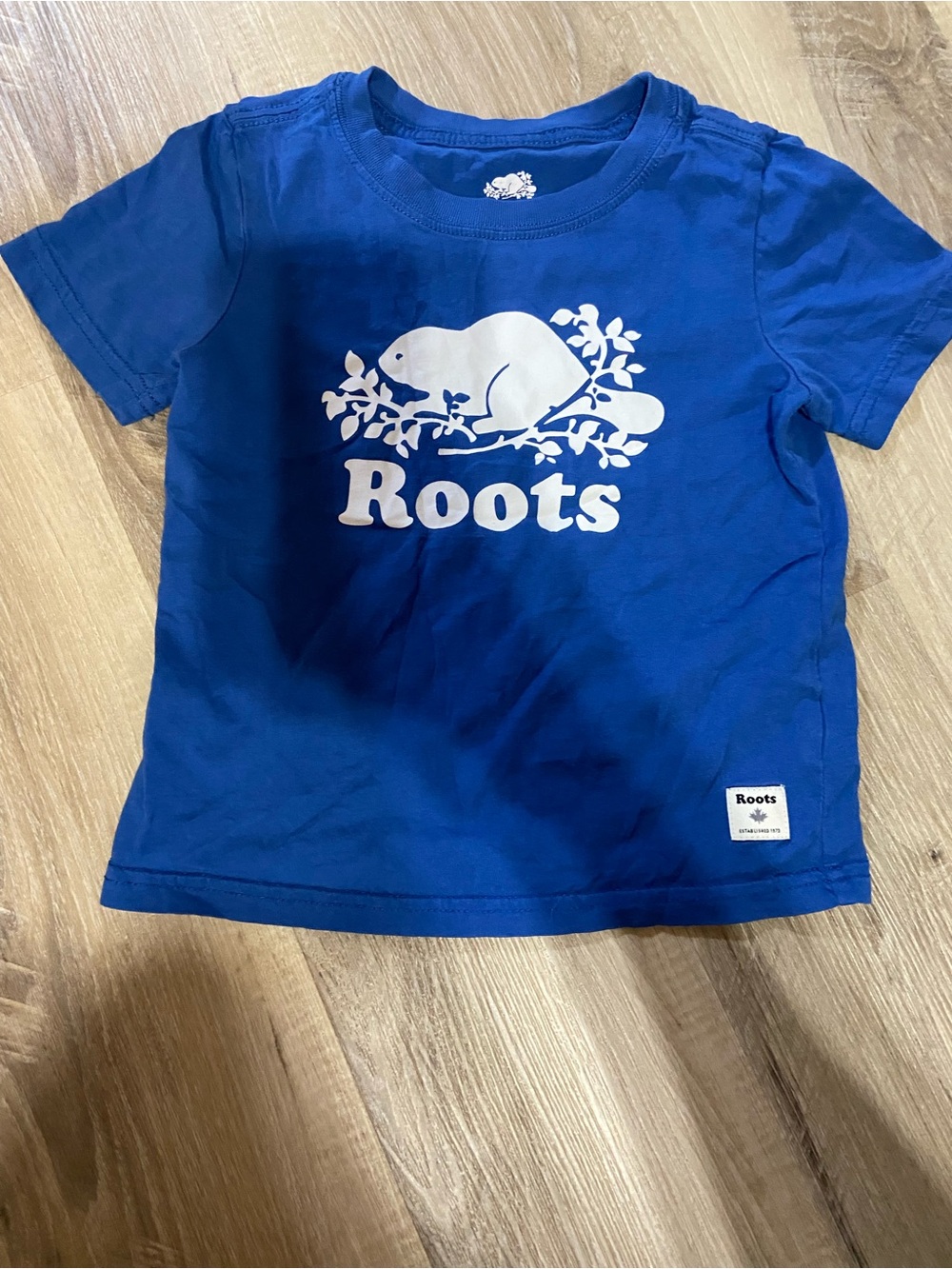 Roots Kids Blue T-Shirt with White Beaver Logo